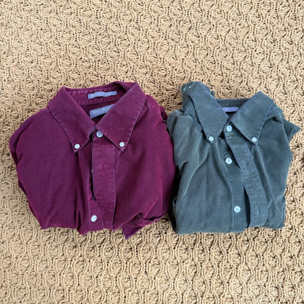 Lot Of 2 Cremieux Signature Long Sleeve Shirt Mens L Corduroy Button Down Preppy